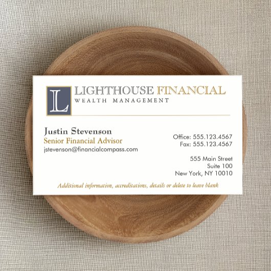Carte De Visite Monogram Logo Financial Advisor Professionnel