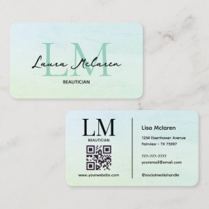 Carte De Visite Monogram Luxe Aesthetics Mint Pastel Code QR