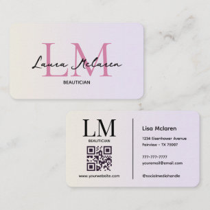 Carte De Visite Monogram Luxe Aesthetics Pastels Roses Code QR