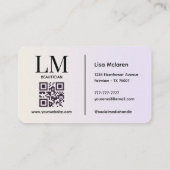 Carte De Visite Monogram Luxe Aesthetics Pastels Roses Code QR (Dos)