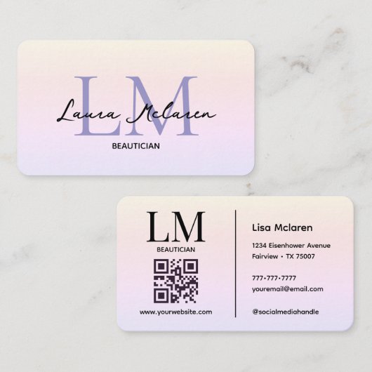 Carte De Visite Monogram Luxe Aesthetics Teintes Pastel Code QR (Devant / Derrière)