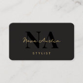 Carte De Visite Monogram Luxe Tendance Aesthétique Or Black QR Cod (Devant)