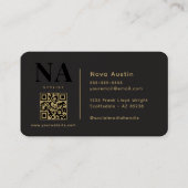 Carte De Visite Monogram Luxe Tendance Aesthétique Or Black QR Cod (Dos)