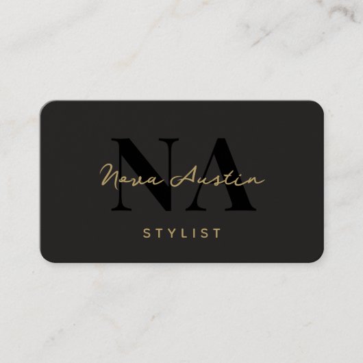 Carte De Visite Monogram Luxe Tendance Aesthétique Or Black QR Cod (Devant)
