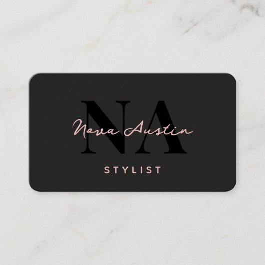 Carte De Visite Monogram Luxe Tendance Aesthétique rose noir QR Co (Devant)