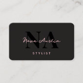 Carte De Visite Monogram Luxe Tendance Esthétique Code QR Rose Noi (Devant)