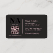 Carte De Visite Monogram Luxe Tendance Esthétique Code QR Rose Noi (Dos)