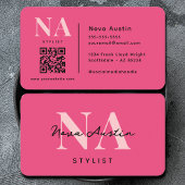 Carte De Visite Monogram Luxe Tendance esthétique Hot Pink QR Code