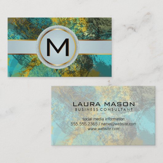Carte De Visite Monogram Luxury Gold | Artistic Texture Paint (Devant / Derrière)