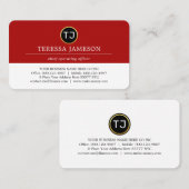 Carte De Visite Monogram Minimalist Red White Layer (Devant / Derrière)