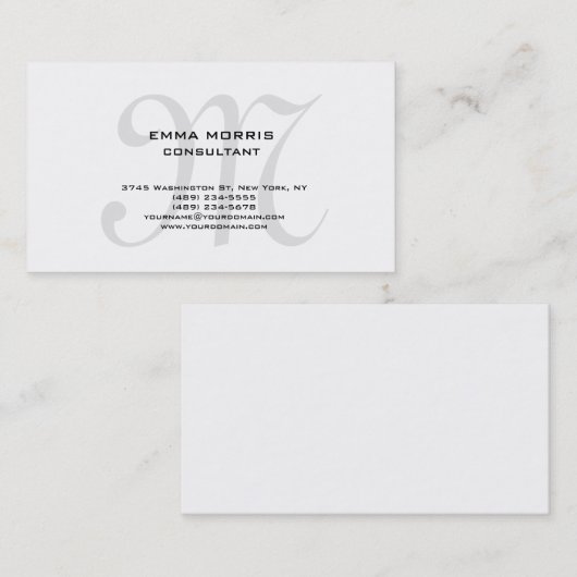 Carte De Visite Monogram Modern Simple Minimalist Plain (Devant / Derrière)