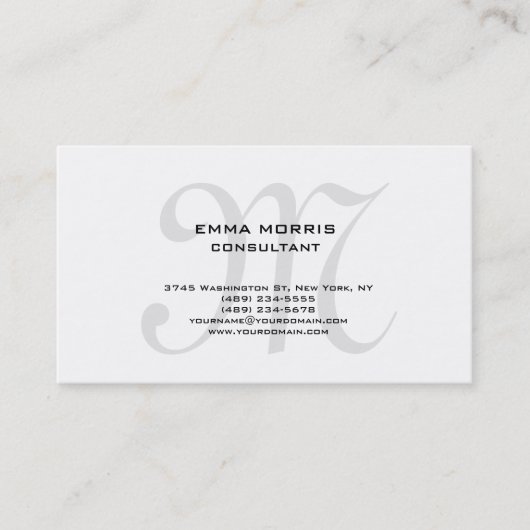Carte De Visite Monogram Modern Simple Minimalist Plain (Devant)