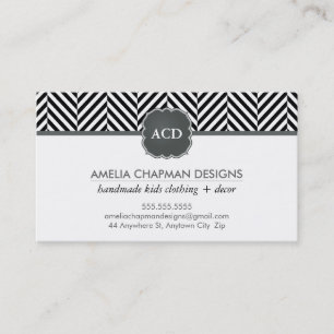 Carte De Visite MONOGRAM moderne herringbone motif noir