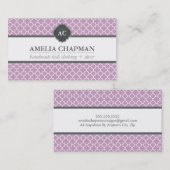 Carte De Visite MONOGRAM moderne morrocan motif lilas violet gris (Devant / Derrière)