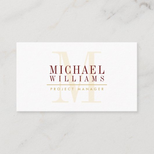 Carte De Visite MONOGRAM moderne simple masculine or bordeaux roug (Devant)