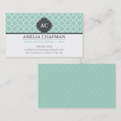 Carte De Visite MONOGRAM morrocan carreaux motif menthe vert gris (Devant / Derrière)