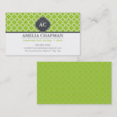 Carte De Visite MONOGRAM morrocan carrelage motif citron vert gris (Devant / Derrière)