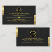 Carte De Visite Monogram Name Grey Grunge Gold Tabs (Devant / Derrière)