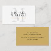 Carte De Visite MONOGRAM nom moderne simple masculin or noir (Devant / Derrière)