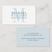 Carte De Visite MONOGRAM nom moderne simple masculine marine bleu (Devant / Derrière)