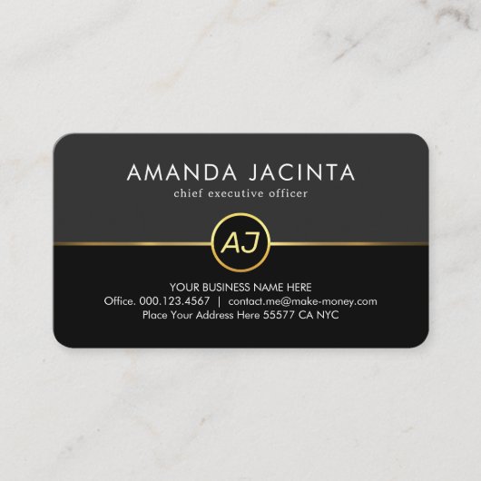 Carte De Visite Monogram On Grey Black Layers (Devant)