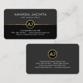 Carte De Visite Monogram On Grey Black Layers (Devant / Derrière)