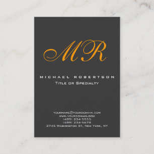 Carte de visite Monogram Orange Yellow Grey Chubby