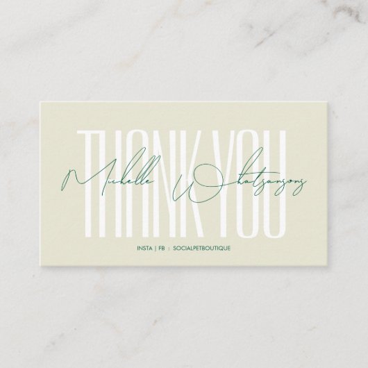 Carte De Visite Monogram PET Thank you modern script (Devant)