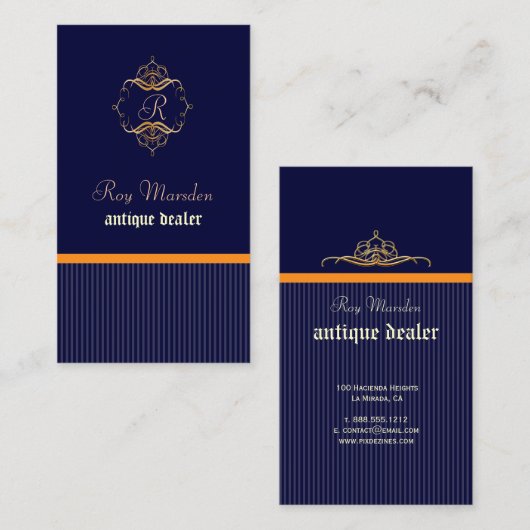 Carte De Visite Monogram+pinstripes/do-it-yourself arrière - plan (Devant / Derrière)