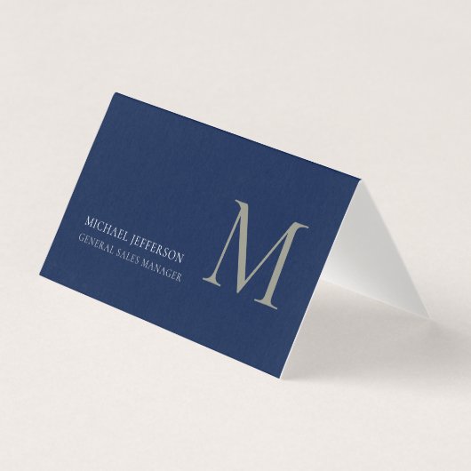 Carte De Visite Monogram Plain Dark Blue Trendy Business Card (Devant)