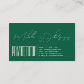 Carte De Visite Monogram PRIVATE TUTOR écriture moderne (Dos)