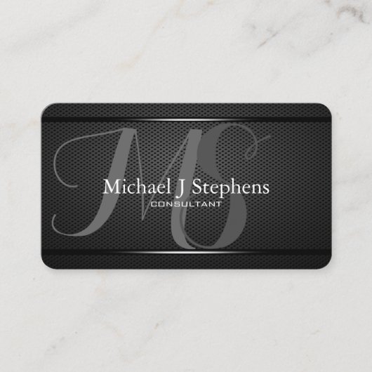 Carte De Visite Monogram Professional c Metal Texturé Noir (Devant)
