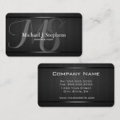 Carte De Visite Monogram Professional c Metal Texturé Noir (Devant / Derrière)