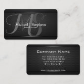 Carte De Visite Monogram Professional Texturé Métal Noir (Devant / Derrière)