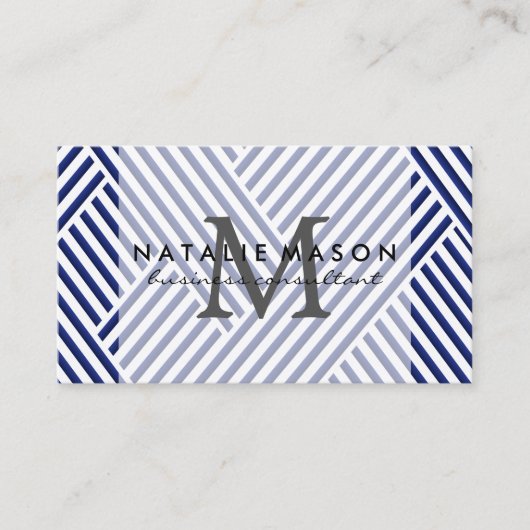 Carte De Visite  Monogram | Rayures bleues (Devant)