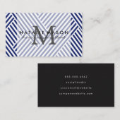 Carte De Visite  Monogram | Rayures bleues (Devant / Derrière)