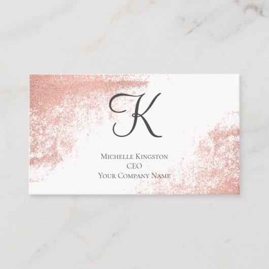 Carte De Visite Monogram Rose Gold Parties scintillant Glam tendan (Devant)
