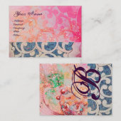 Carte De Visite MONOGRAM VAGUES, vibrante, violet bleu rose (Devant / Derrière)