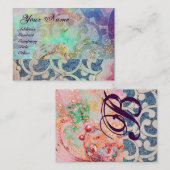 Carte De Visite MONOGRAM VAGUES, vibrante, violet bleu rose (Devant / Derrière)