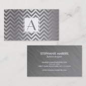 Carte De Visite Monogram White Box Chevron Motif métallique (Devant / Derrière)