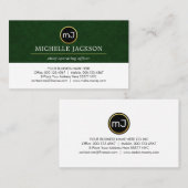 Carte De Visite Monogram Your Name On Emerald Grunge Layer (Devant / Derrière)