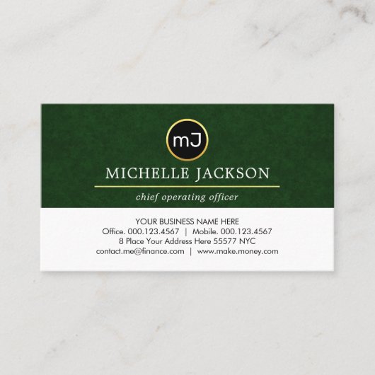 Carte De Visite Monogram Your Name On Emerald Grunge Layer (Devant)