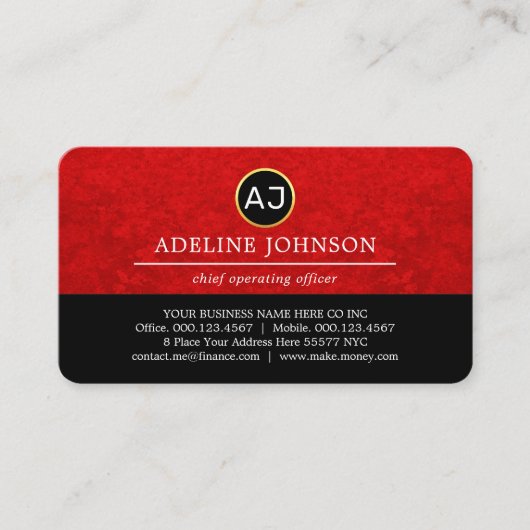 Carte De Visite Monogram Your Name On Red Grunge Layer (Devant)