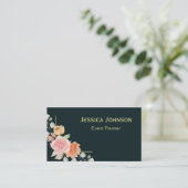 Carte De Visite Monogramme à bordure florale chic (Debout devant)
