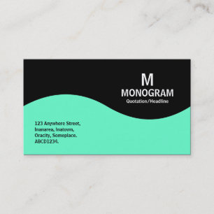 Carte De Visite Monogramme à demi onde - turquoise et noir