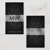 Carte De Visite Monogramme à deux lettres | Métallique géométrique (Devant / Derrière)
