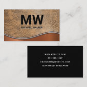 Carte De Visite Monogramme à deux lettres Texture en cuir Brown (Devant / Derrière)