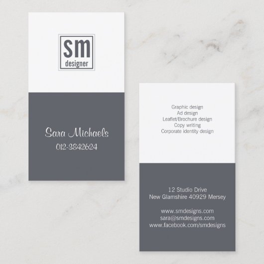 Carte de visite Monogramme à deux tons (Devant / Derrière)