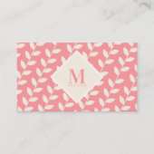 Carte De Visite Monogramme à feuilles rétro rose initial (Devant)