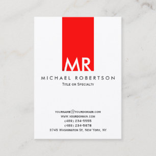 Carte De Visite Monogramme à la mode Blanc Rouge Blancs Nettoyer